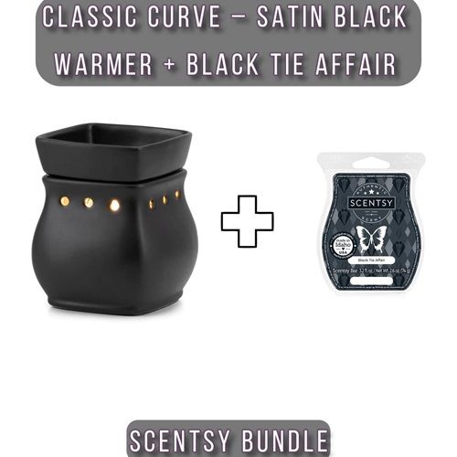 Classic Curve – Satin Black Warmer + Black Tie Affair Scentsy Bar Bundle