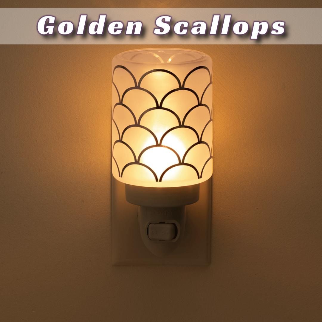 Golden Scallop Scentsy Mini Warmer Lit Dark