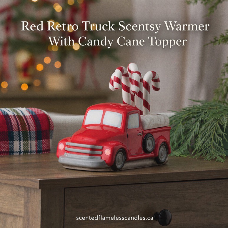 Red Retro Truck Scentsy Warmer With Candy Cane Topper Red Retro Truck Scentsy Warmer With Candy Cane Topper